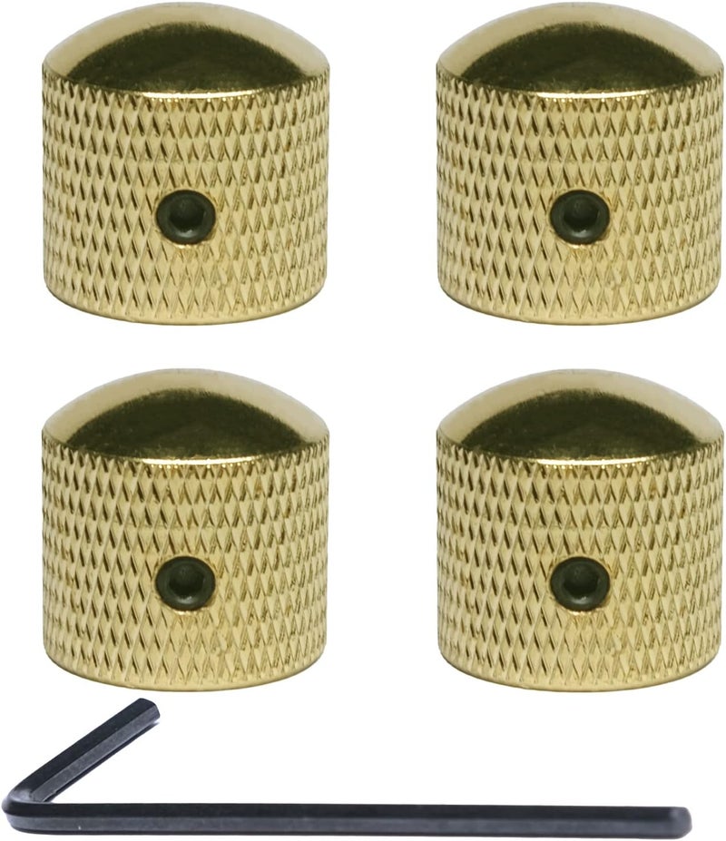 harpfeas 4 Pcs Metal Volume Tone Dome Tone Guitar Speed Control Knobs with Allen Keys Screws Set for Fender Strat Telecaster Gibson Les Paul Electric Guitar or Bass (Gold) - Image 1